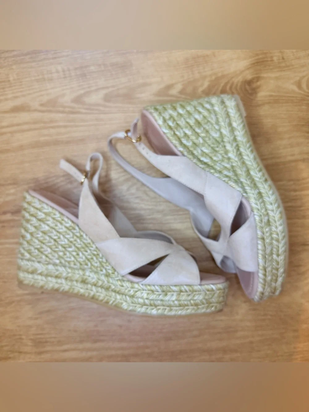 Stuart Weitzman Adobe Nude Espadrille Wedge Sandals Size 9
